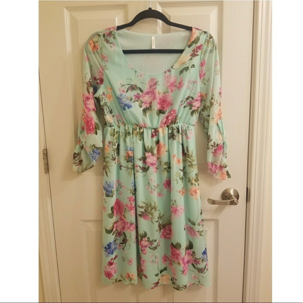 Mint Floral Chiffon Dress